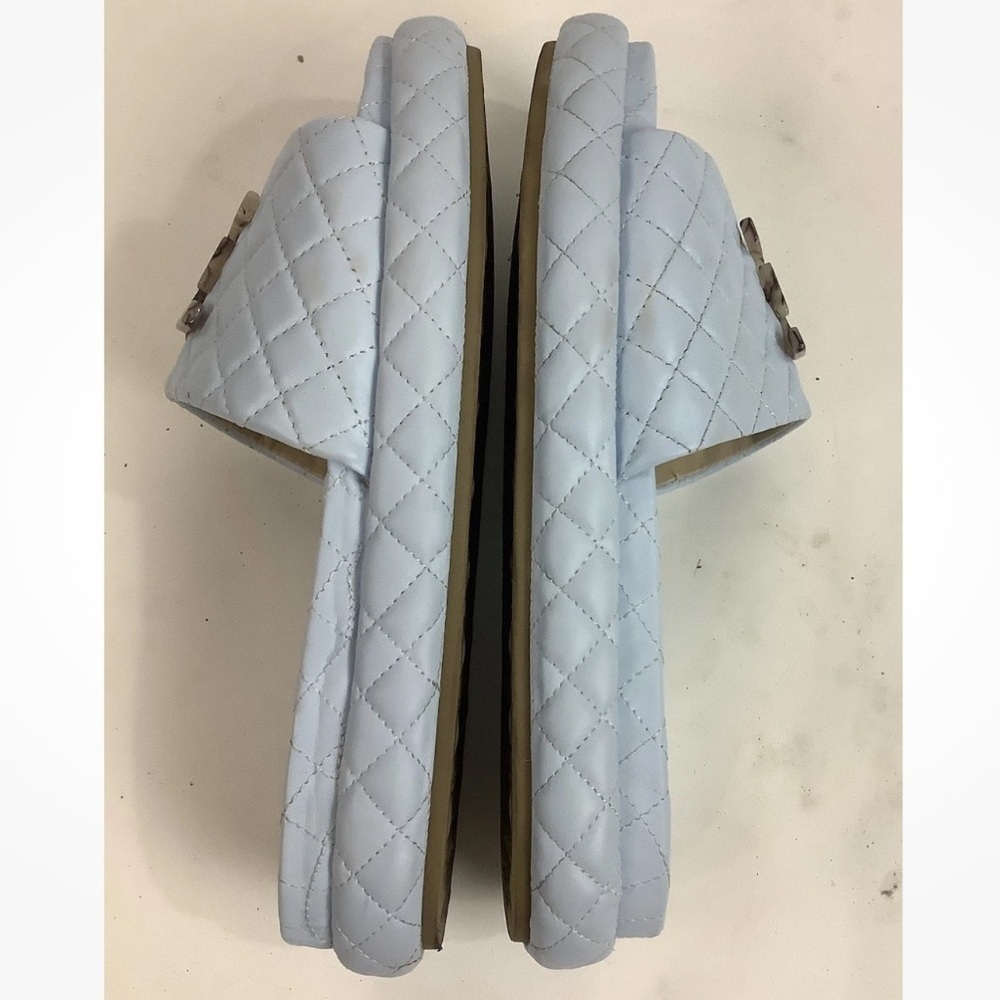 Sam Edelman Sz 9.5 Quilted Leather Karinda Slides In Dusty Blue Casual Style - Picture 7 of 10